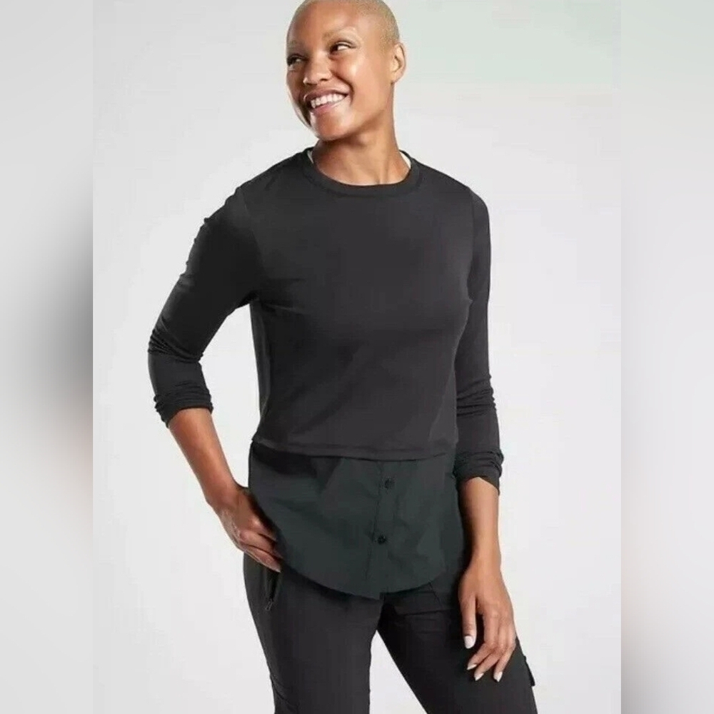 ATHLETA Black Gallery Top Active CYA Shirt Hybrid‎ Work Top Pullover SMALL